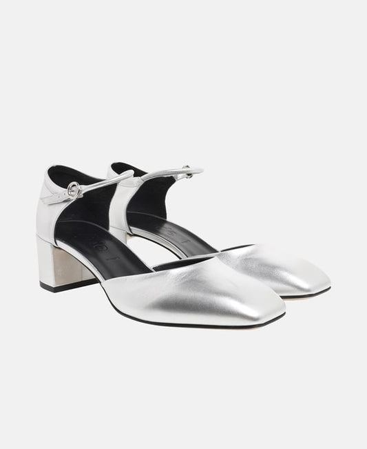 Aeyde Ankle strap pump Silver
