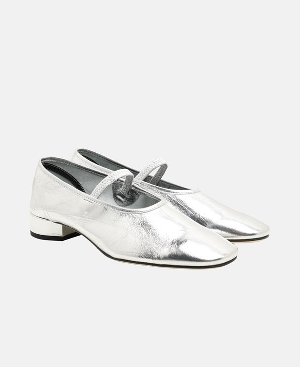 Aeyde Pippa Ballerina flat with straps Silver