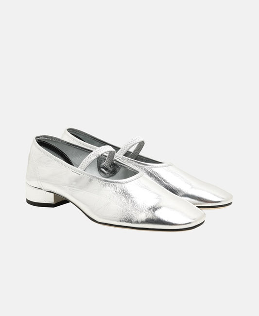 Aeyde Pippa Ballerina flat with straps Silver