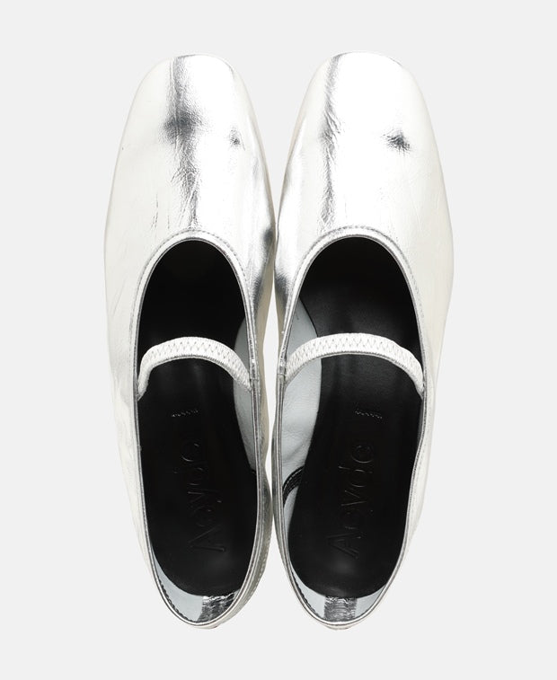 Aeyde Pippa Ballerina flat with straps Silver