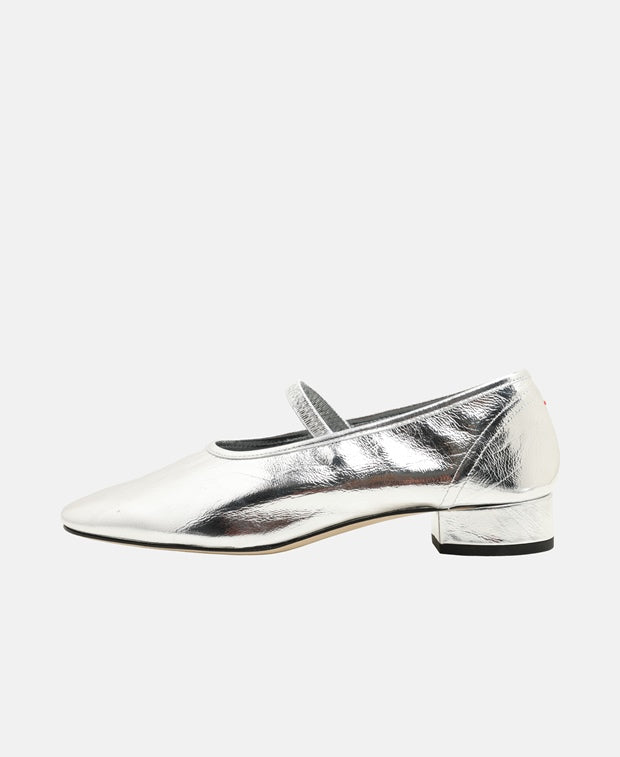 Aeyde Pippa Ballerina flat with straps Silver