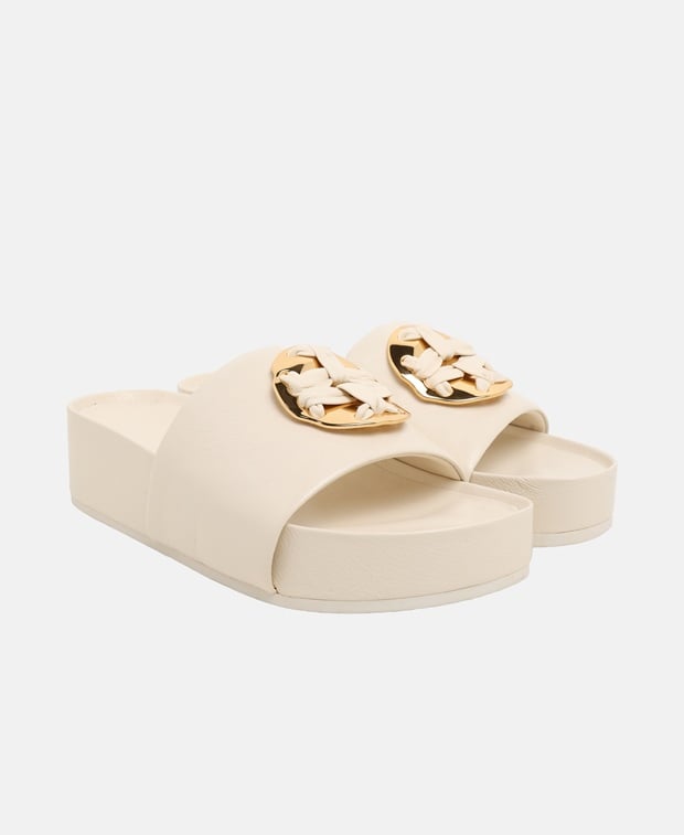 Tory Burch Wedged Mules Ecru
