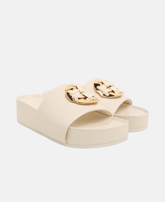 Tory Burch Wedged Mules Ecru