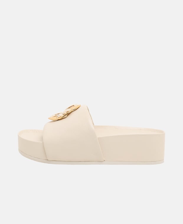 Tory Burch Wedged Mules Ecru