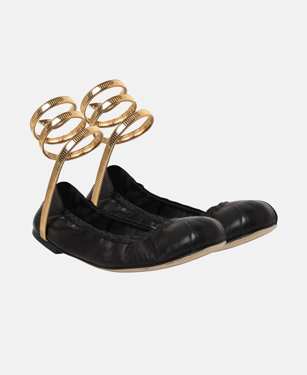 Rene Caovilla Juniper Ballerina with calf lacing Black