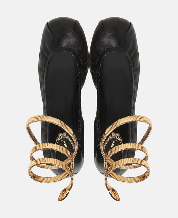 Rene Caovilla Juniper Ballerina with calf lacing Black