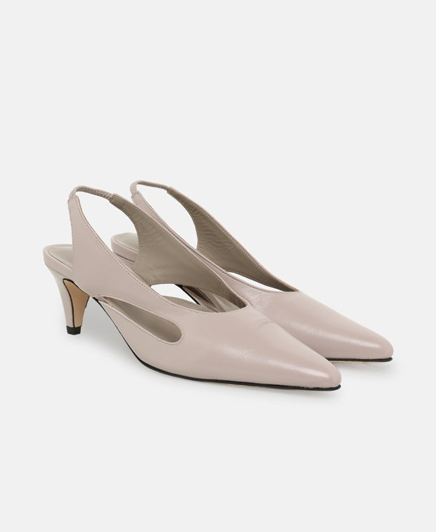 By Far Runa fossil glossed nappa leather Slingback pumps