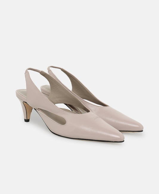 By Far Runa fossil glossed nappa leather Slingback pumps