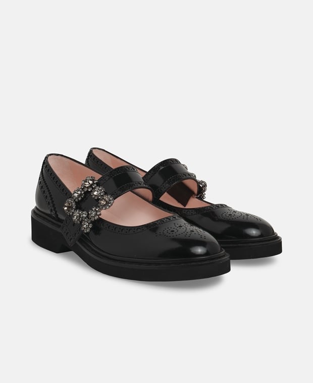 Roger Vivier Rangers Flower Ballerina flat with straps Black