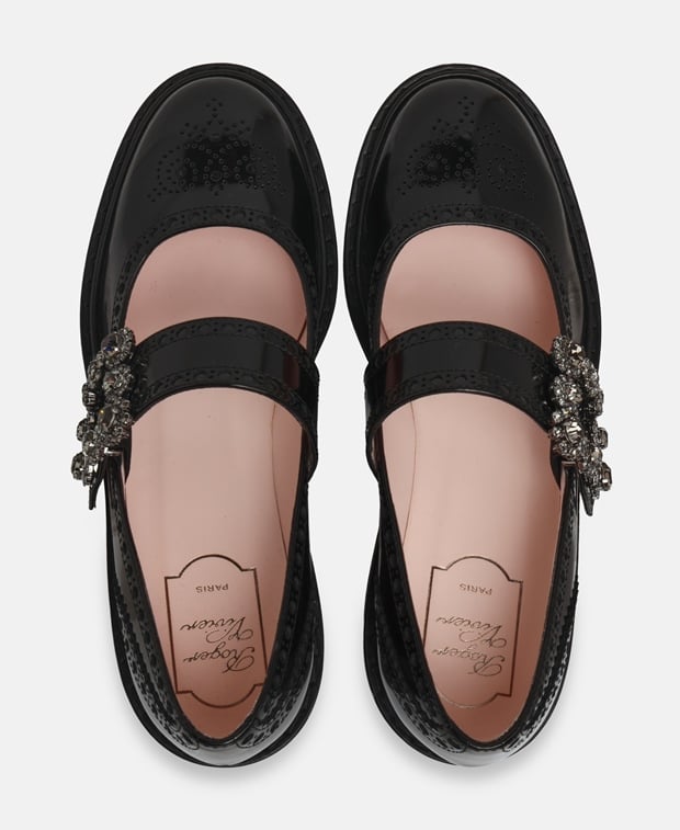 Roger Vivier Rangers Flower Ballerina flat with straps Black