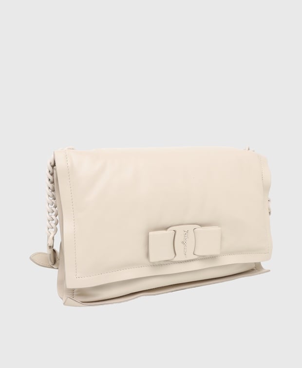 Salvatore Ferragamo Viva fl Leather shoulder bag Soft Beige
