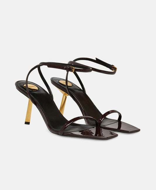 Saint Laurent Lee 75 San Ankle strap sandals Dark Brown