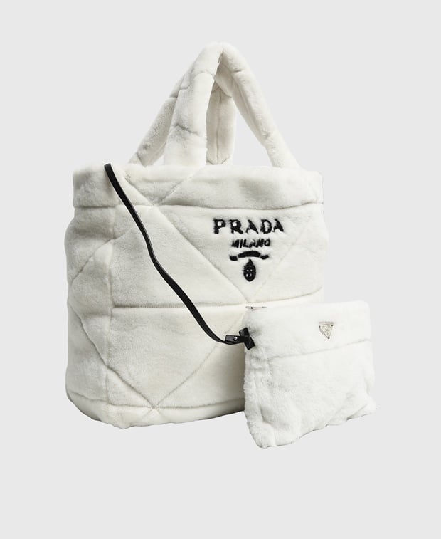Prada Montone Leather shopper White