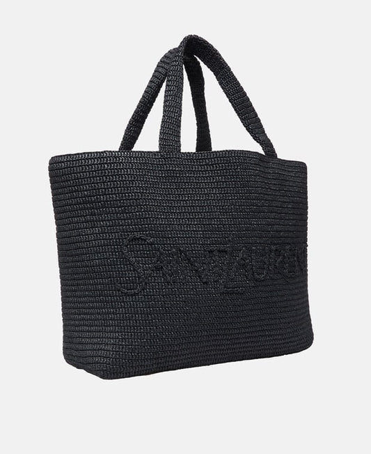 Saint Laurent Rafia Tote Bag Black