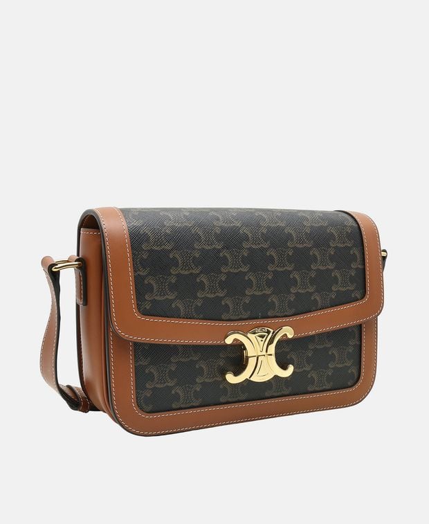 Celine Triomphe Leather cross body bag Dark Brown