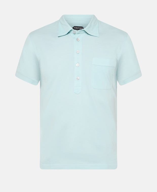 Tom Ford Silk-blend polo shirt Azure Blue