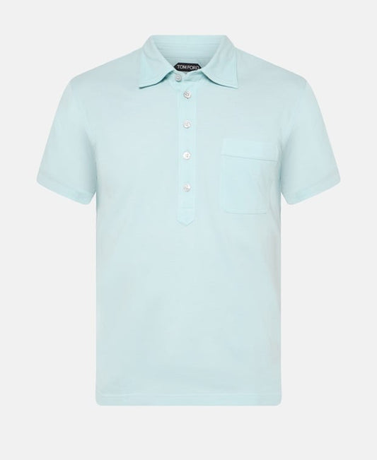 Tom Ford Silk-blend polo shirt Azure Blue