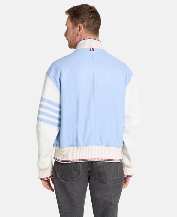Thom Browne Leather blouson Light Blue