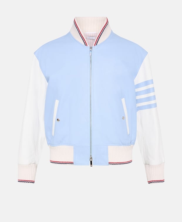 Thom Browne Leather blouson Light Blue