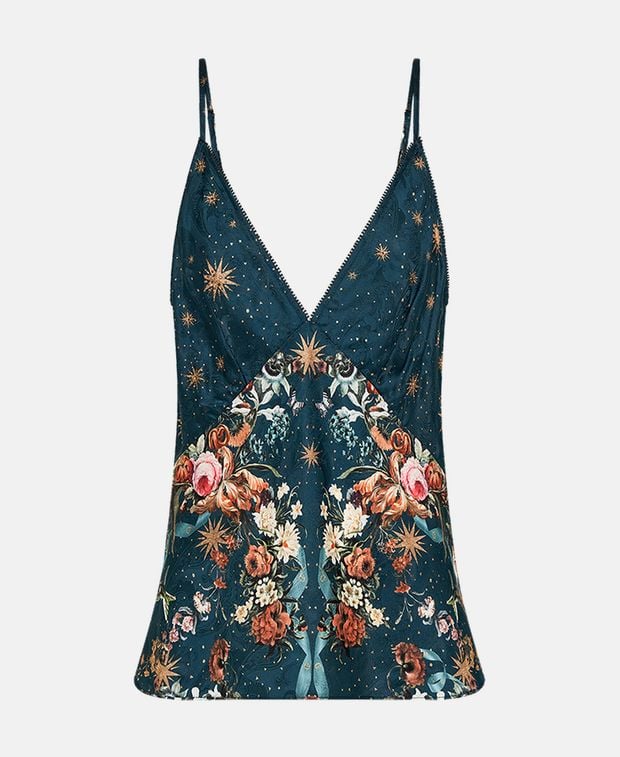 Camilla Silk-blend top Petrol