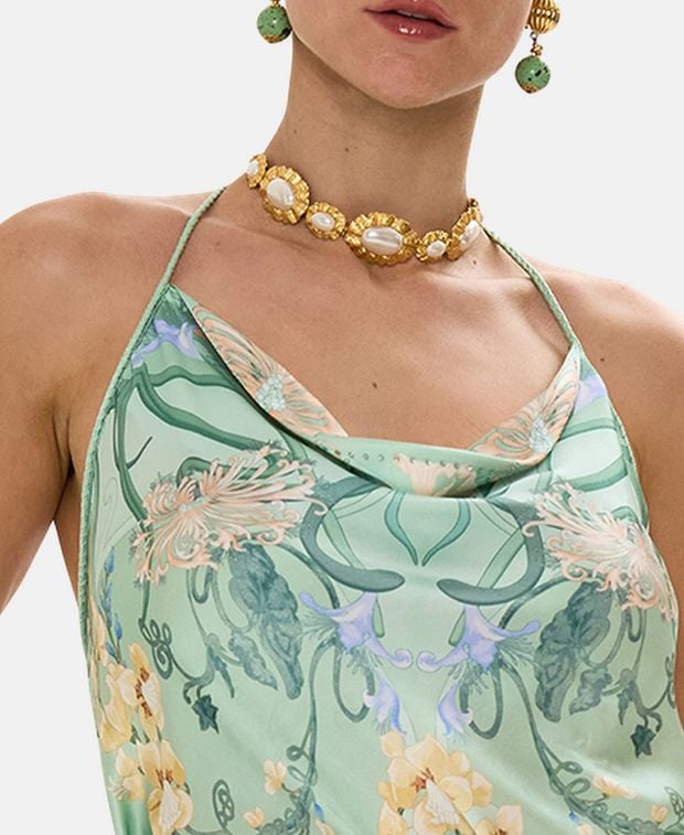 Camilla Silk top Bias Halter