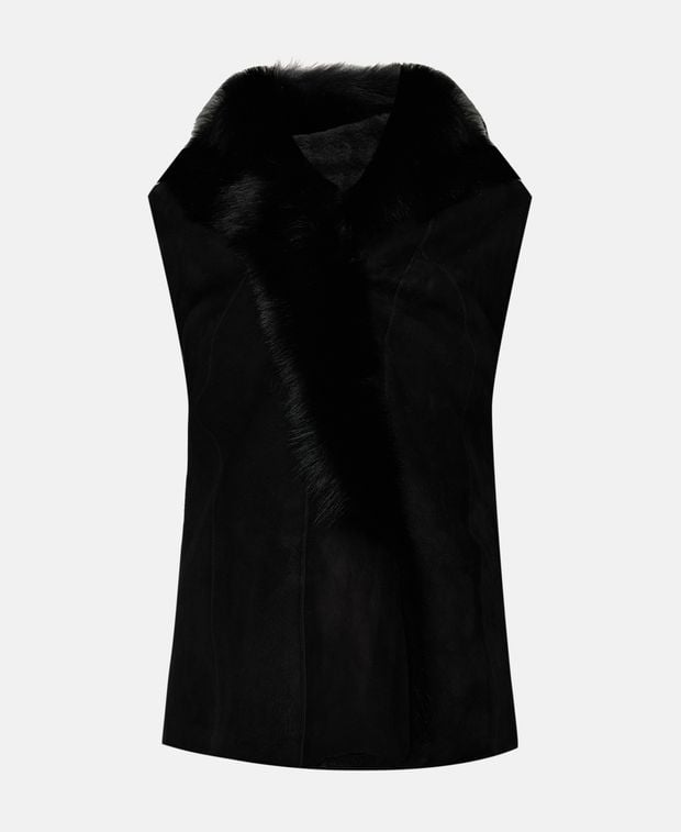 Dom Goor Leather waistcoat with fur trim
