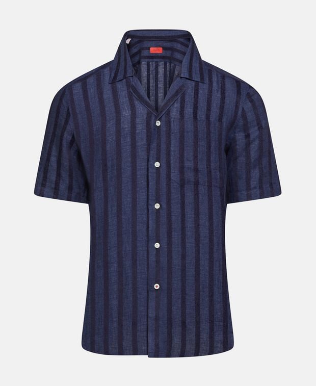 Isaia Linen-blend short sleeved shirt