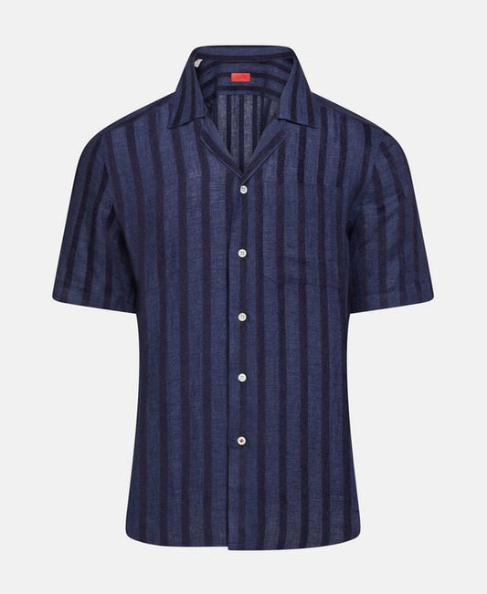 Isaia Linen-blend short sleeved shirt