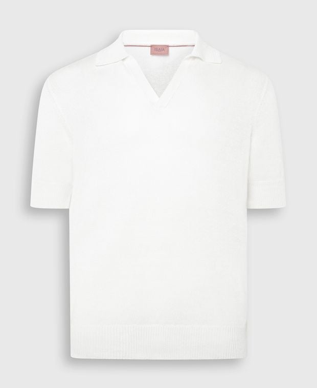 Isaia Linen-blend knitted polo shirt