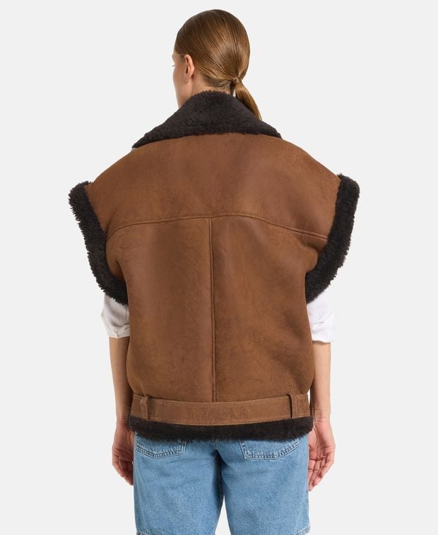 Halfboy Leather waistcoat with fur trim
