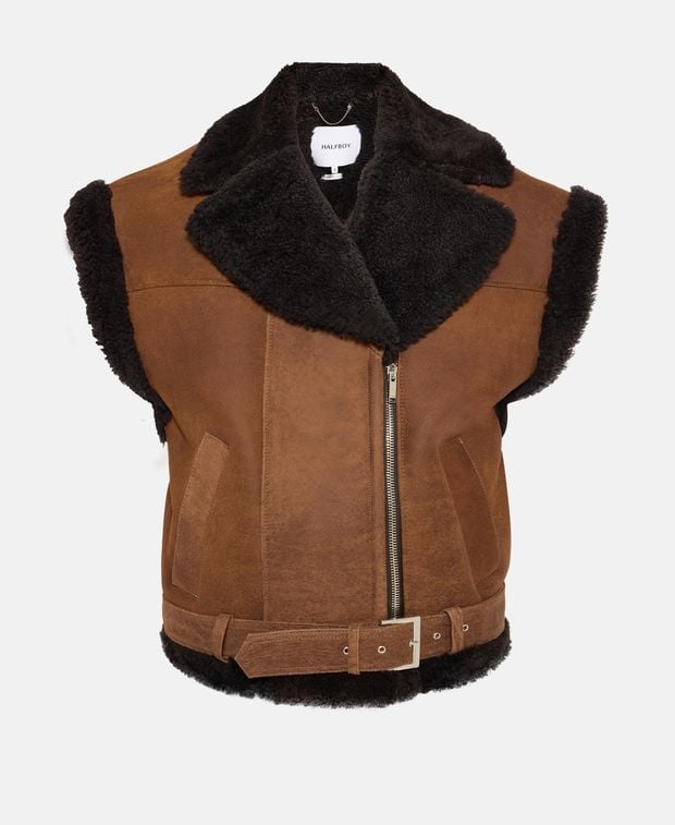 Halfboy Leather waistcoat with fur trim