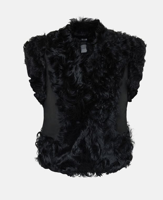 Halfboy Leather waistcoat with fur trim