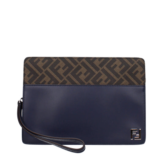 Fendi Clutches Men Fabric  Blue/Tobacco