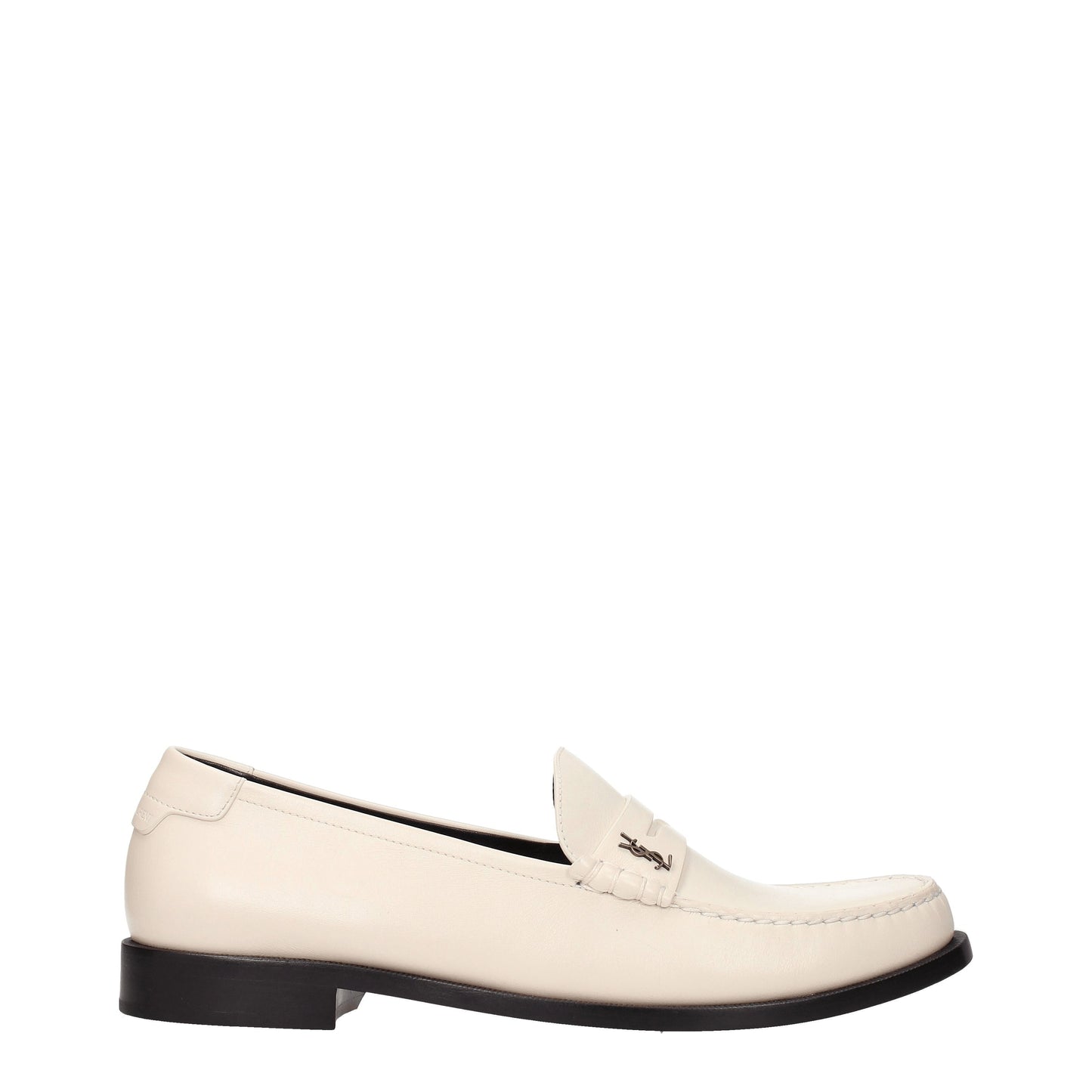 Saint Laurent Men's Loafers in Leather Beige/Antique Pearl