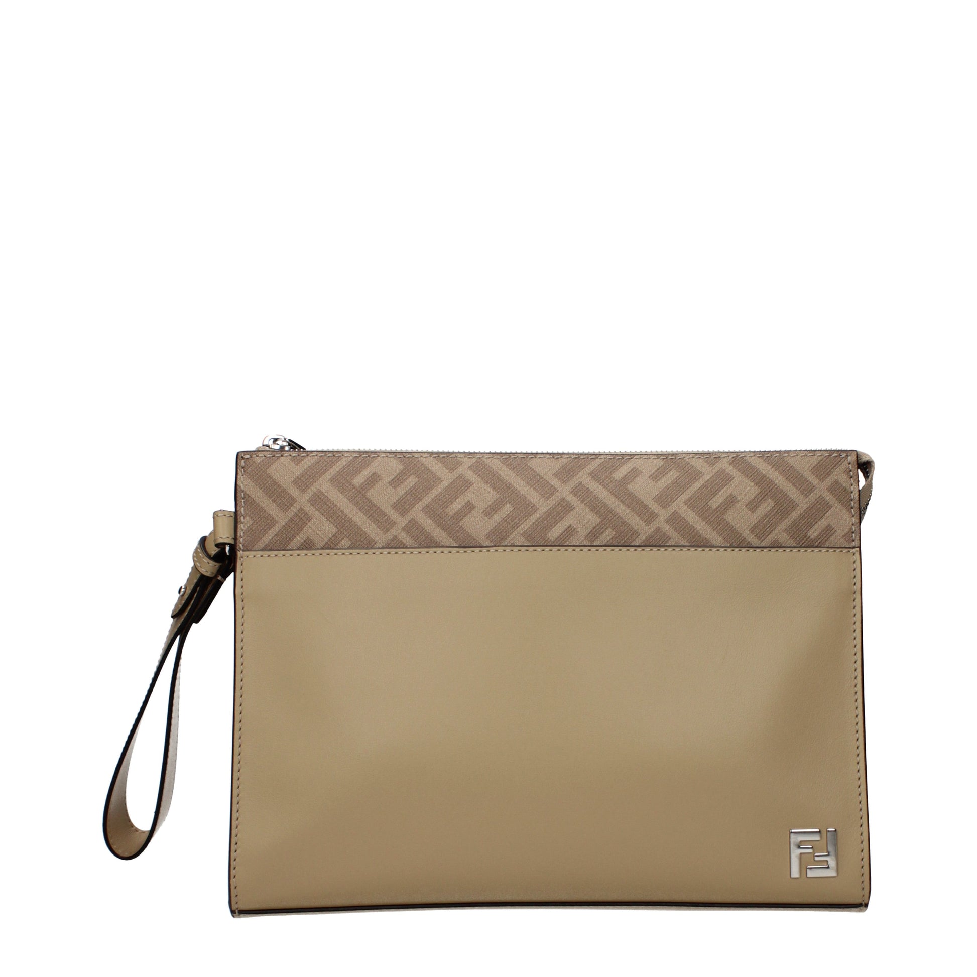 Fendi Clutches Men Leather Beige/Sand