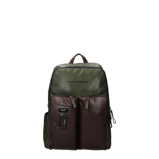 Piquadro Backpacks and Bumbags Men Leather Green/Dark Brown