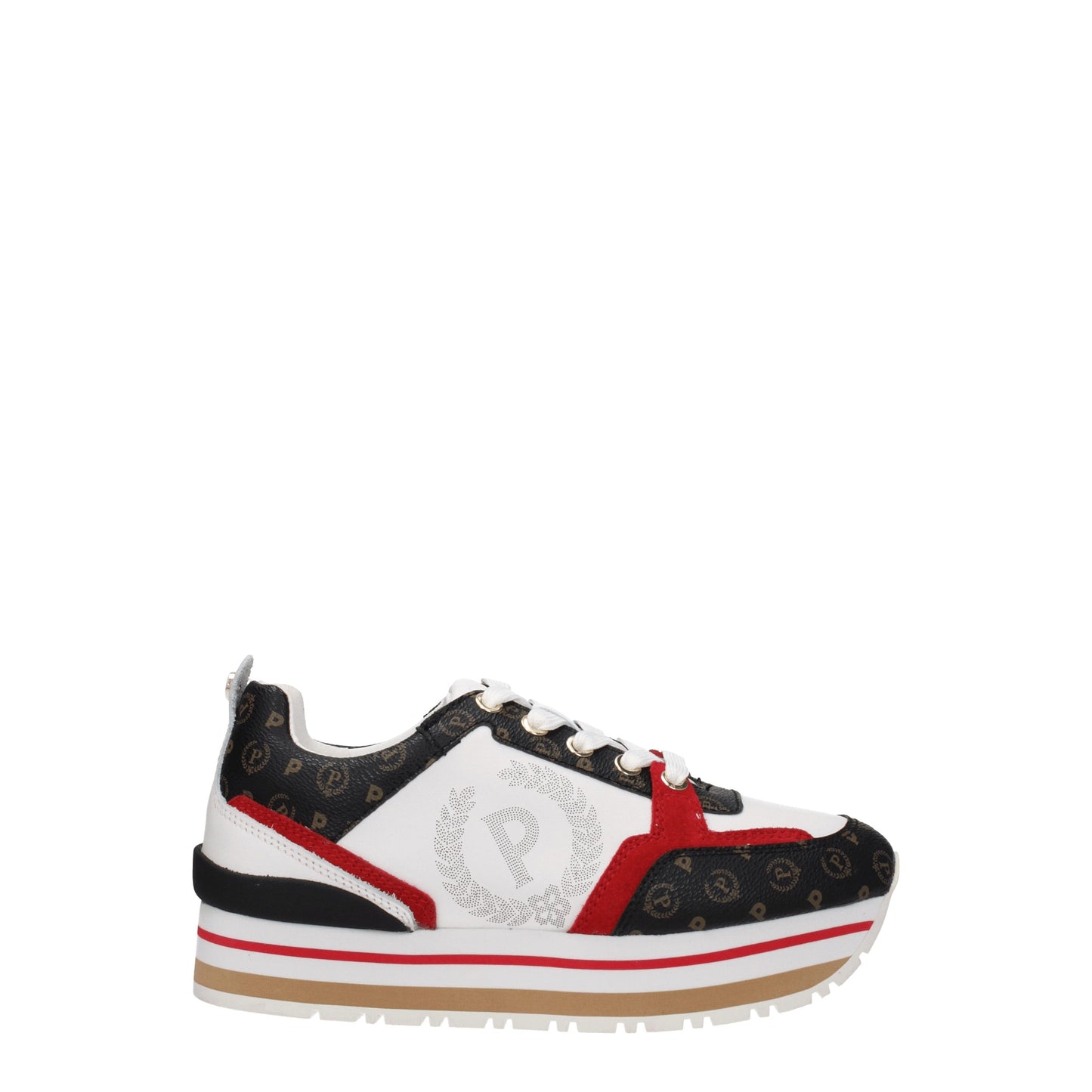 Pollini Women's Sneakers in Fabric  White/Red