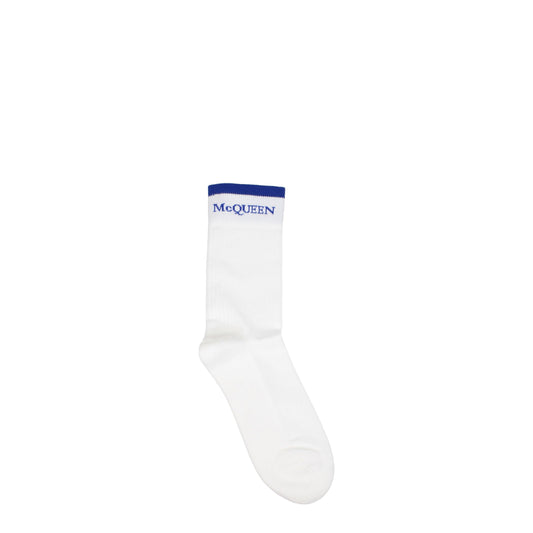 Alexander McQueen Socks Men Cotton White/Blue