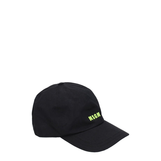 MSGM Hats Men Cotton Black/Fluo Green