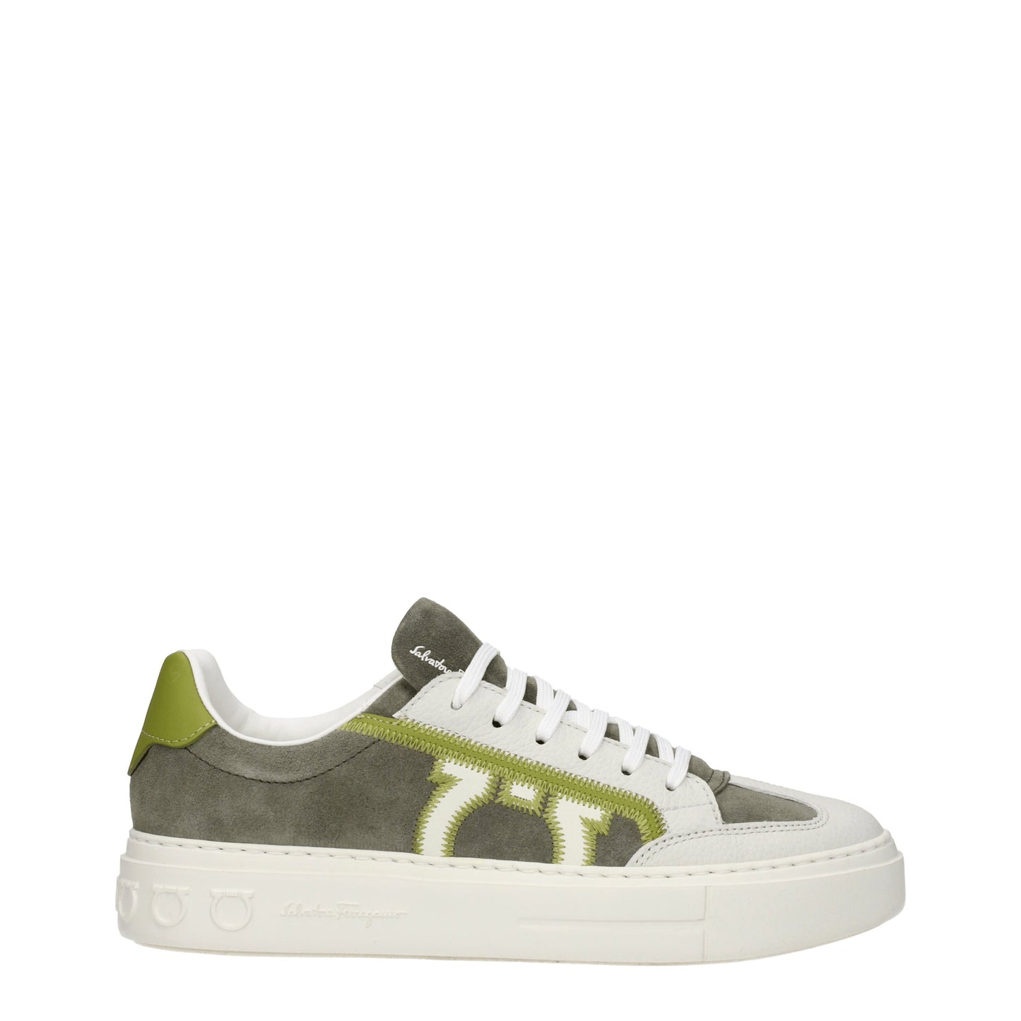 Salvatore Ferragamo Men's Sneakers in Suede Gray/Olive