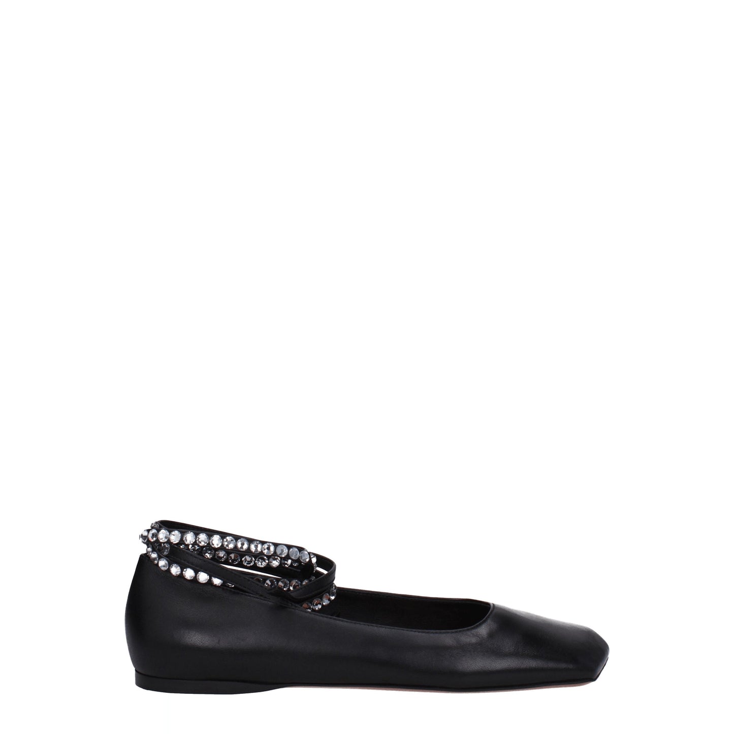 Amina Muaddi Women's Ballet Flats in Leather Black