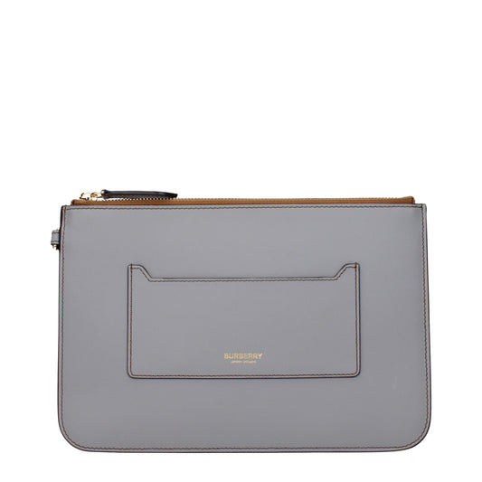 Burberry Clutches Men Leather Gray/Cloud