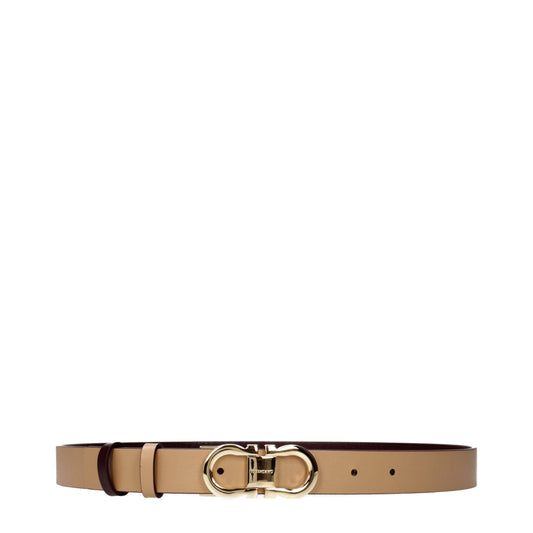 Salvatore Ferragamo Belts Women Leather Beige/Barolo
