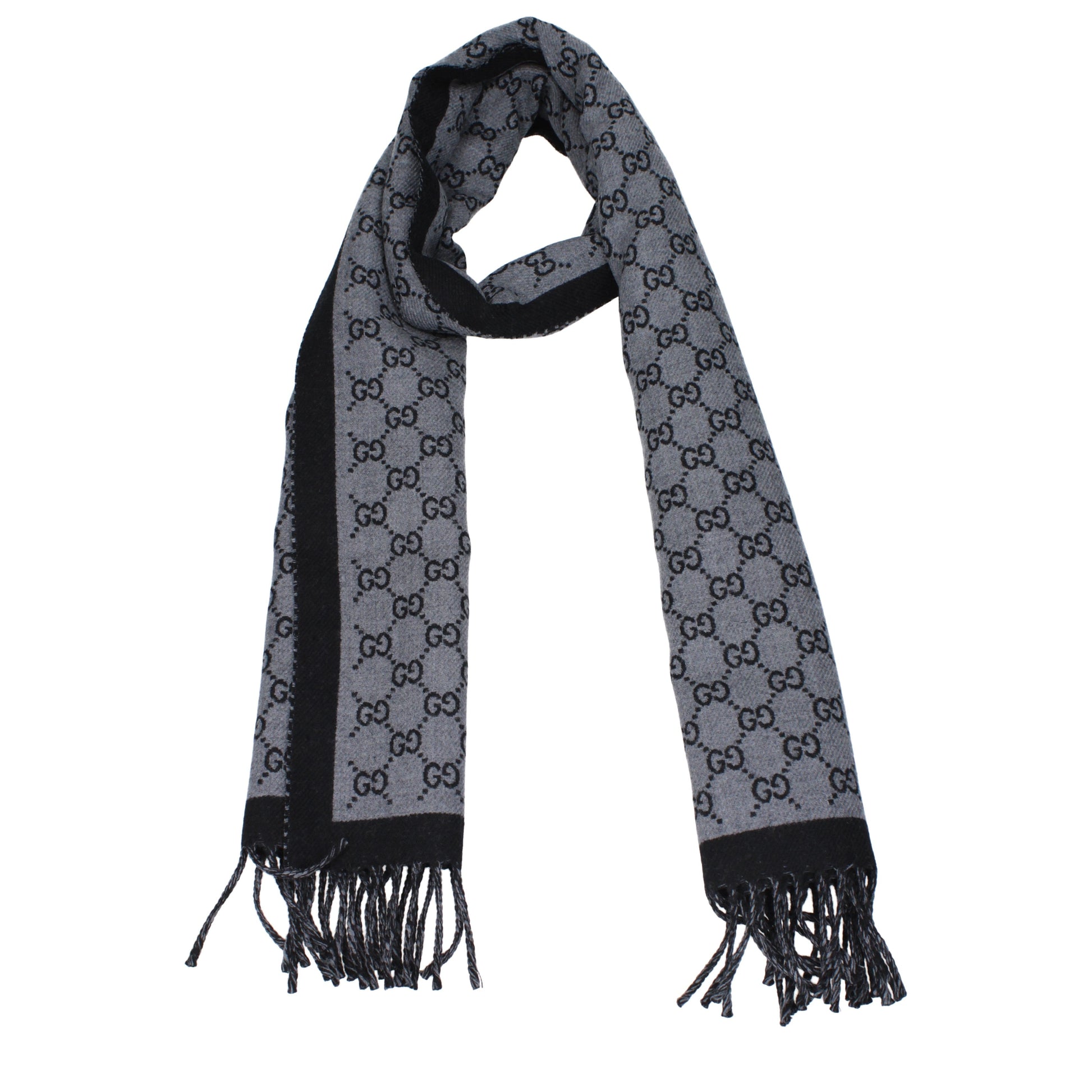 Gucci Scarves Men Wool Gray/Black
