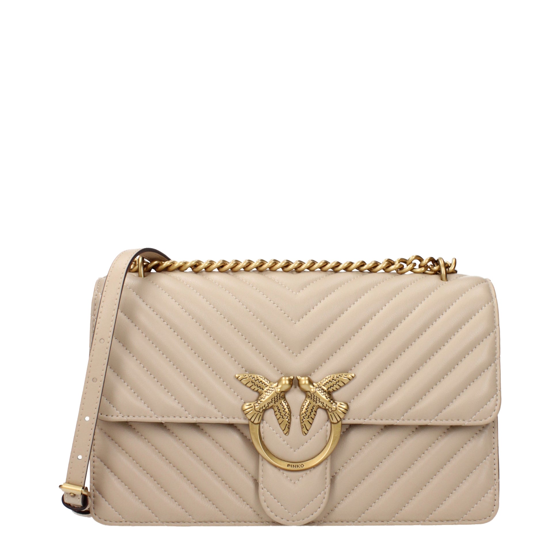 Pinko Crossbody Bags Women Leather Beige