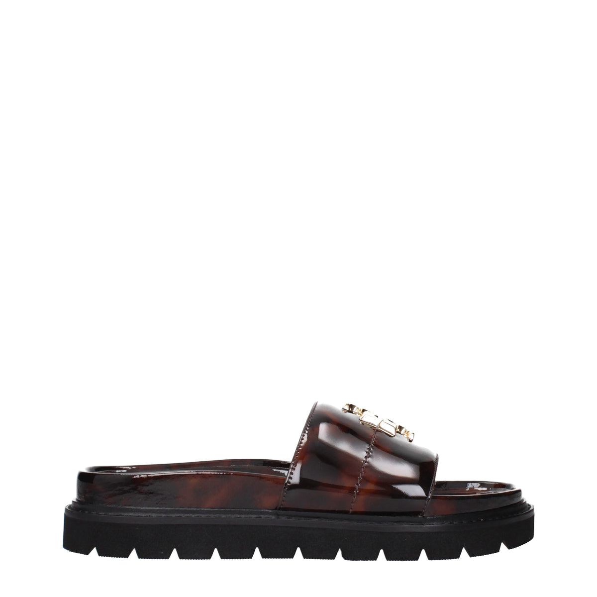 Tory Burch Slippers and Clogs Women Patent Leather Brown/Leopard