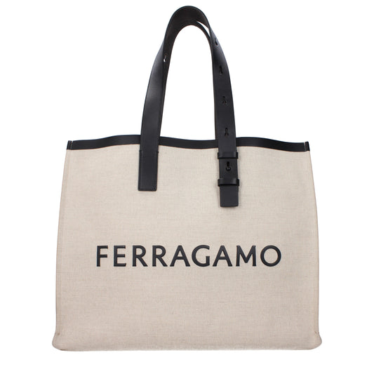 Salvatore Ferragamo Shoulder Bags Women Fabric  Beige/Black