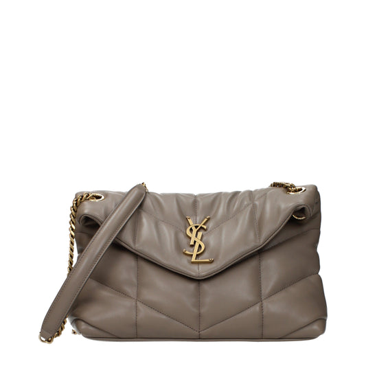 Saint Laurent Shoulder Bags Women Leather Gray/Taupe