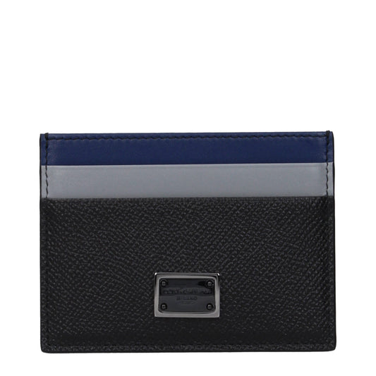 Dolce&Gabbana Document Holders Men Leather Black/Midnight Blue