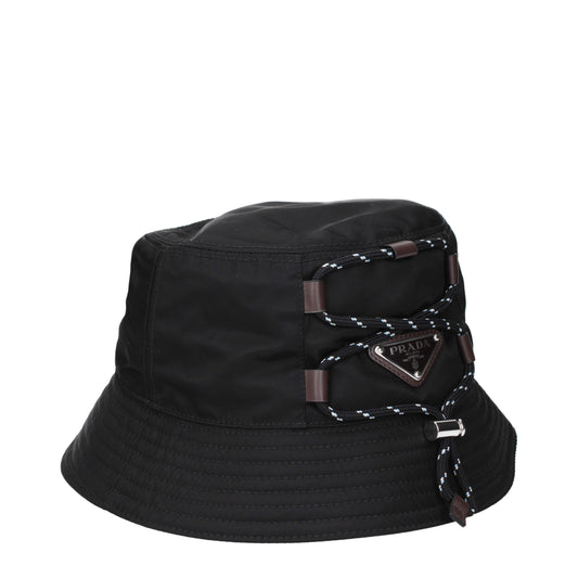 Prada Hats Men Recycled Nylon Black/Brown